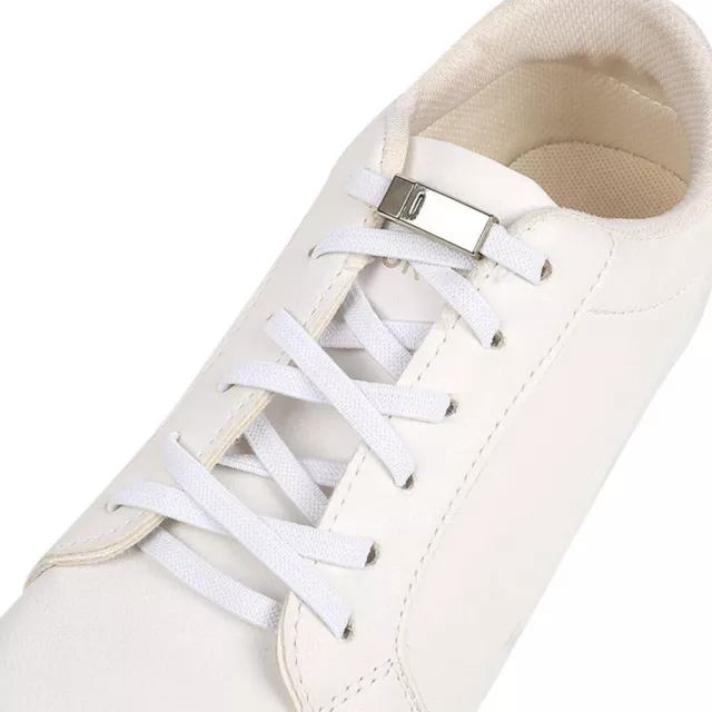 Elastic No Tie Flat Shoe Laces White No-Tie Elasticated Shoe Lace Buckle 2