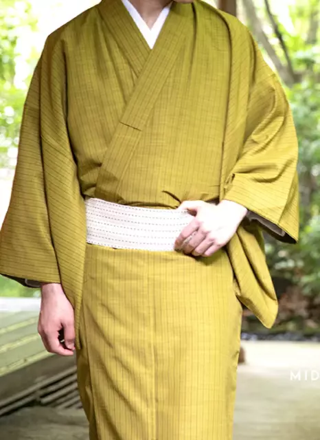 Japanese Men's Traditional Stripe Kimono Hitoe Jacket Green from JAPAN