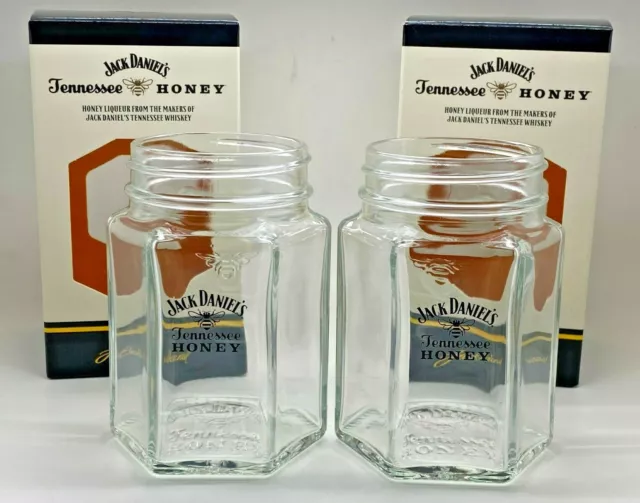 Pair Of Jack Daniels Tennessee Honey Mason Jars - Glass Whiskey Pub Bar 2 Two