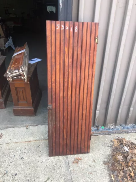 c1890 heart pine bead board pantry cabinet door 53” x 18” old varnish batten