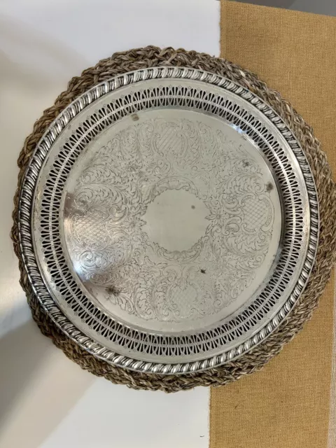 VTG Leonard Italy Silver Plated EP Round 12” Ornate Serving Tray