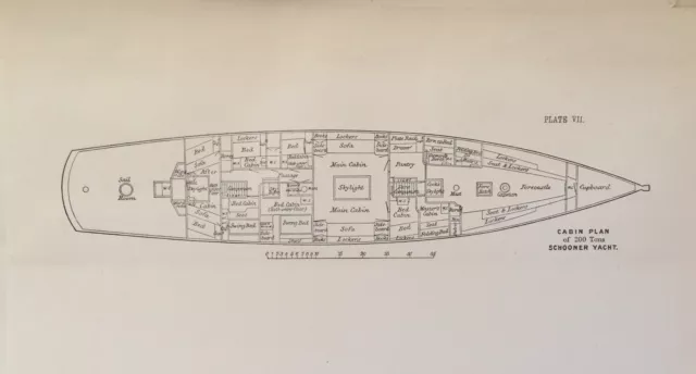 Antique Print Cabin Plan C1895 Schooner Yacht DIxon Kemp Yacht & Boat Sailing