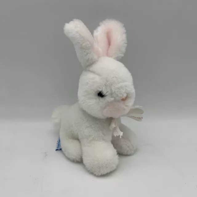 doudou peluche lapin blanc avec grelot  vintage de marque nounours