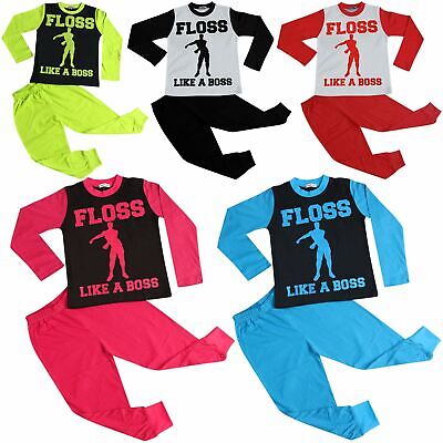Kids Girls Boys Designer Floss Like A Boss Print Pyjamas Loungewear PJS 2-13 Yrs