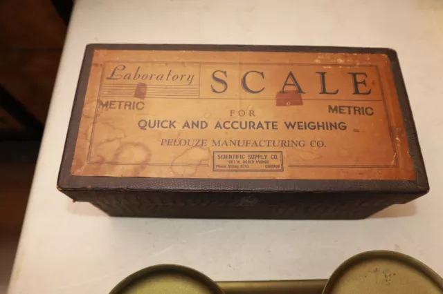 Vintage Pelouze mfg Metric Laboratory Scale in Original Box w/ oz Weights 2