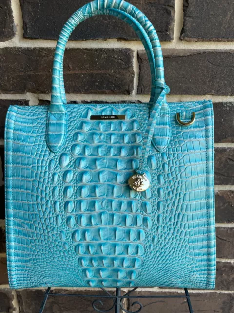 NWT $345 Brahmin Caroline Dusty Blue Melbourne Satchel Bag Leather