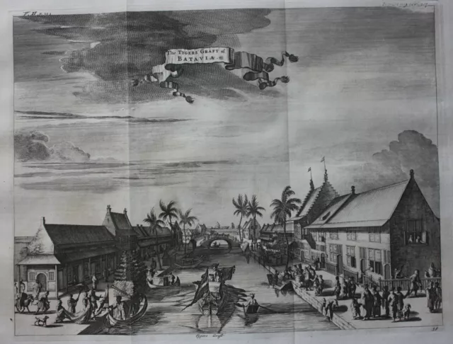 Antique print TYGERS GRAFT, BATAVIA, JAKARTA, INDONESIA, Nieuhof, Churchill 1744