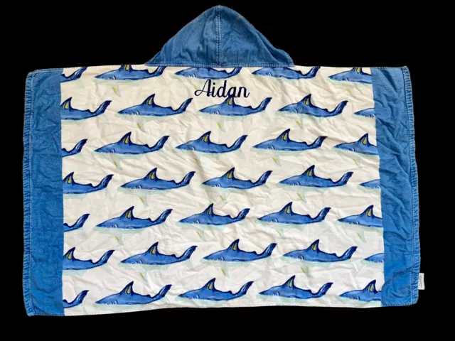 Pottery Barn Kids Monogrammed Boys “Aidan” Shark Hooded Beach Towel Bath Wrap