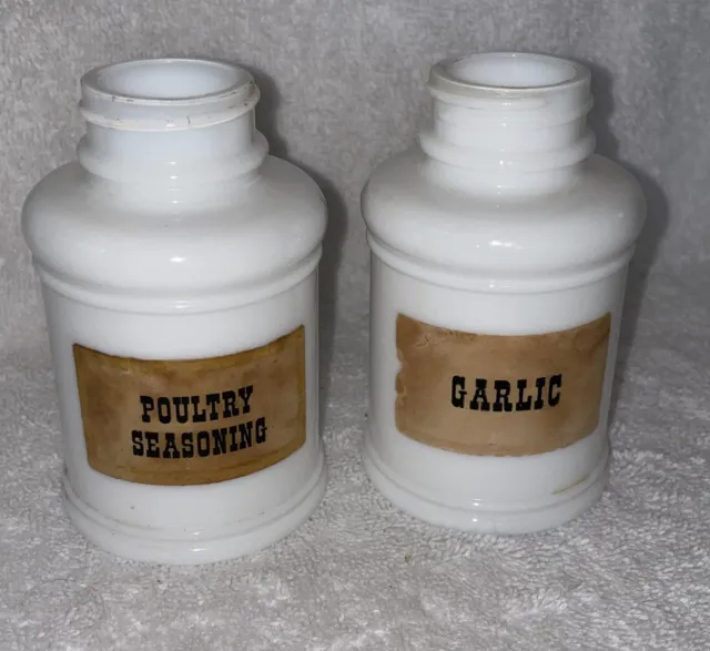2 Vintage Milk Glass Spice Jars Shakers No lids Wide