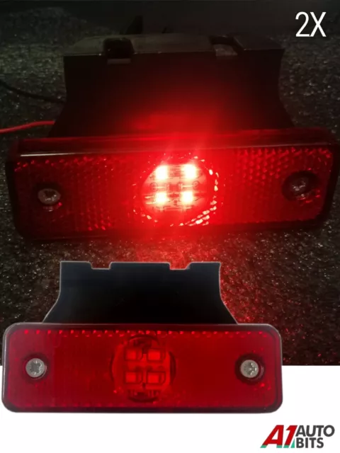 2X Red 24v 4 Led Side Tail Rear Marker Lamp Lights For Truck Lorry Bus Cab 4"