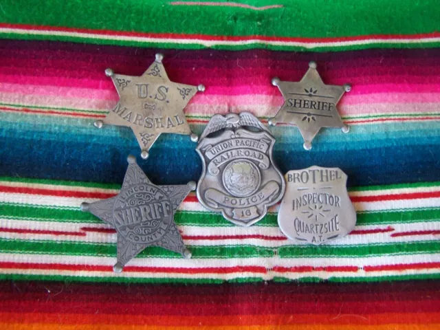 5 Police US Marshal Sheriff Inspector Silver Toned Replica Old West Badge Pins