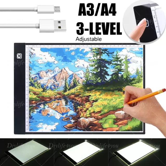 A3 A4 LED Zeichenbrett Zeichnung Tracing Grafiktablett Lightpad Board Dimmbar DE
