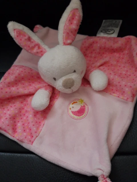 Mots d'enfants doudou lapin plat carré rose  blanc pois oiseau 2