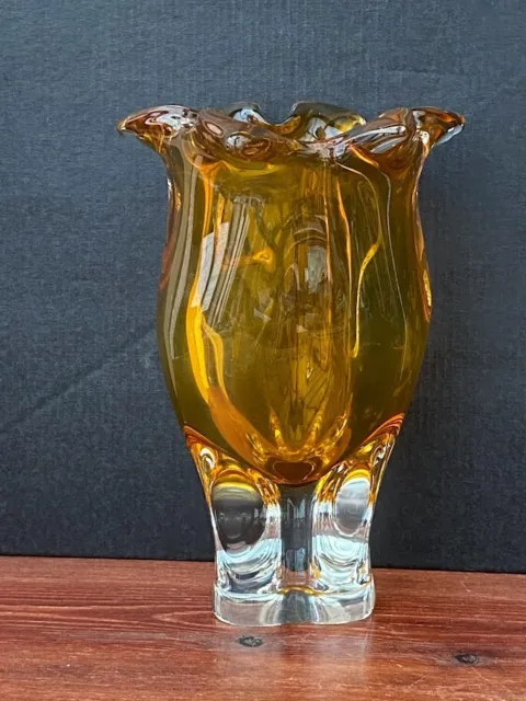 Vintage Chribska Czech Art Glass Vase by JOSEF HOSPODKA,Rare Amber Colour. 1950s