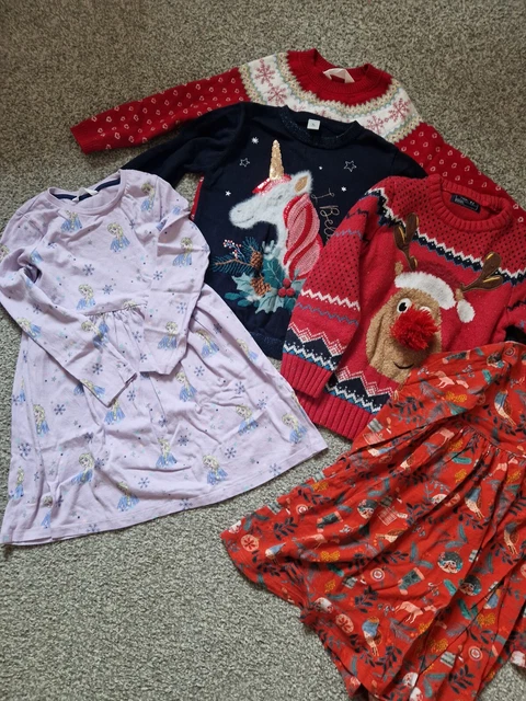 Girls Red / Christmas Clothes Bundle  Jumpers Dresses  Age 5-6yrs / 4-6 Years 2