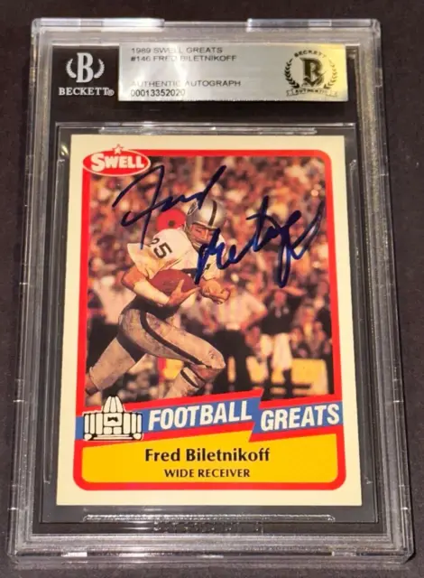 FRED BILETNIKOFF Signed 1990 SWELL GREATS Card #146 Beckett Authenticated BAS
