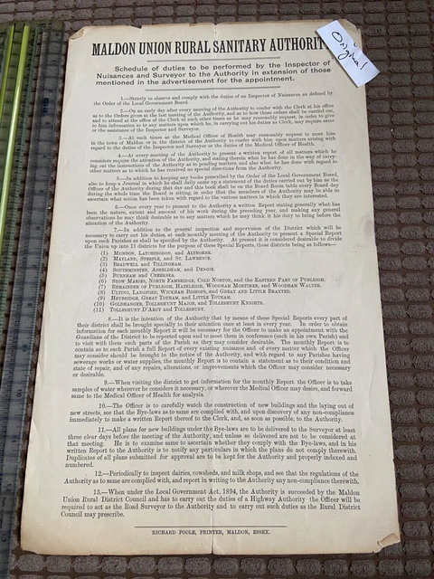 Maldon Union Rural Sanitary Authority Report 1900 - Inspector of Nuisances +