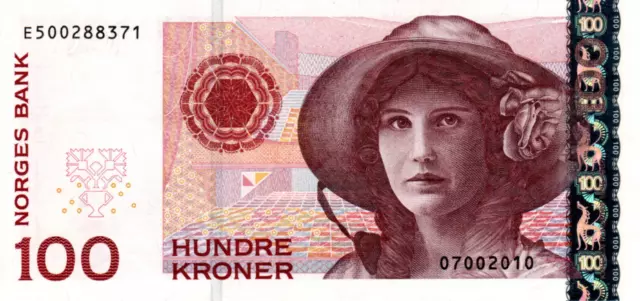 Norway 100 Kroner 2010 UNC Banknote P-49e Prefix E Paper Money