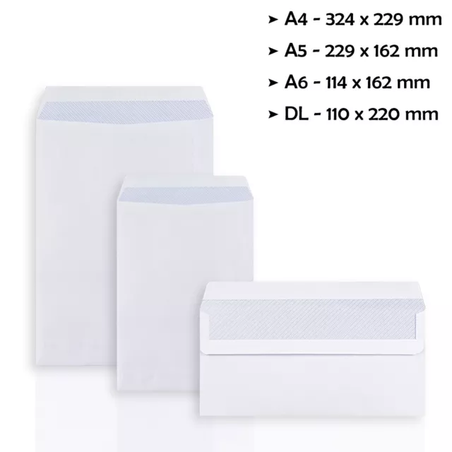 White Self Seal Plain & Window Envelopes DL C6 C5 C4 High Quality 90gsm