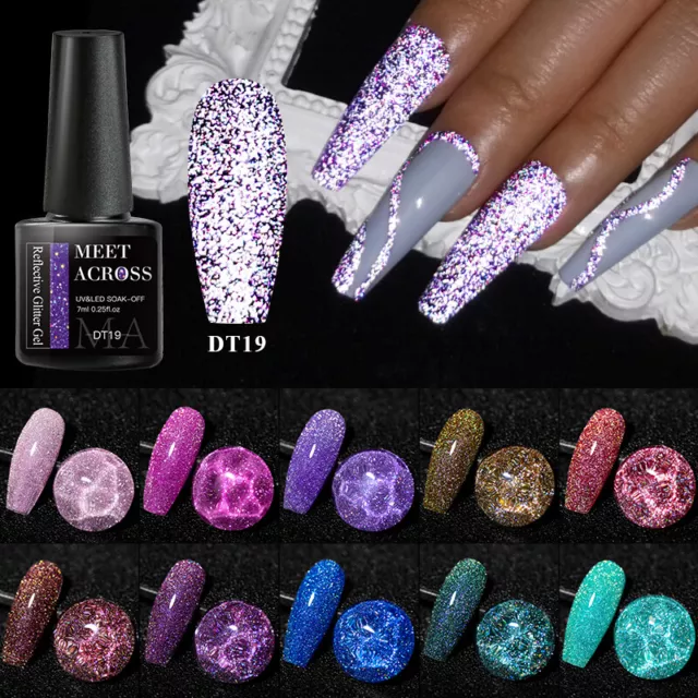 Meet Across Reflective Glitter Soak Off UV Gel Nail Polish 7ml Shimmer Laser 10X 2