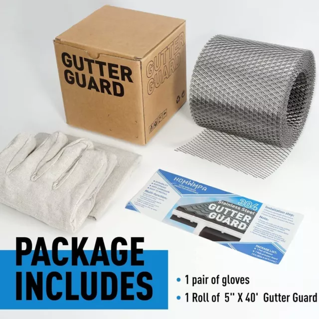 Gutter Guard 5 Inch, 304 Stainless Steel Gutter Sceen Mesh Roll, Leaf Filter Gut