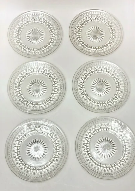 Vintage Pressed Glass Starburst Clear Luncheon Plates approx. 8 1/2 " set of 6