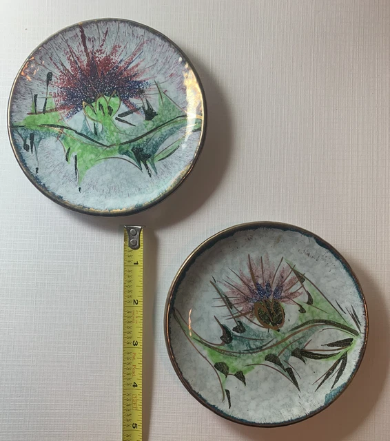 2 Vintage Italian Majolica Sesto Fiorentino Blue Sponge Gold Thistle 5” Plates