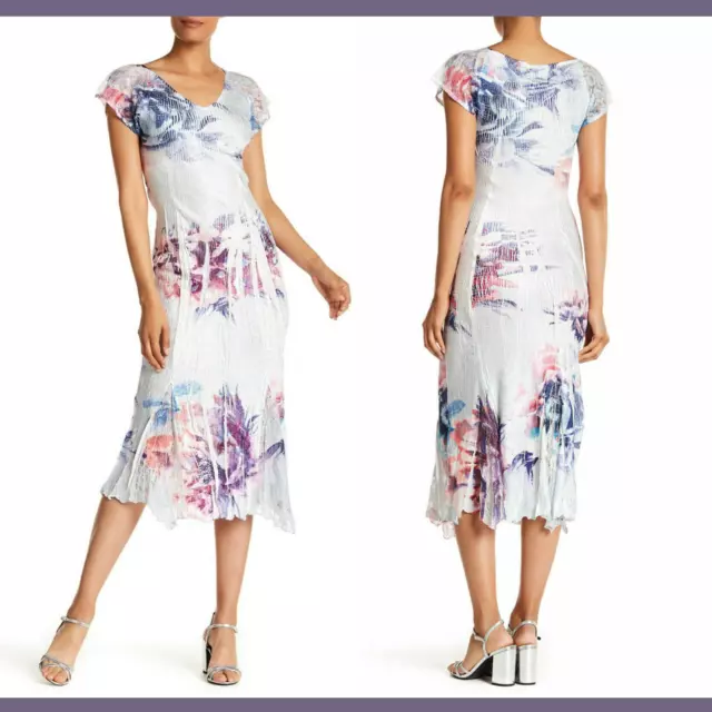 NWT Komarov Flutter Sleeve Floral Crinkle Dress [SZ Large ] #H382