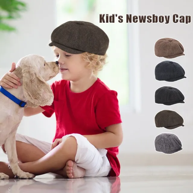 Cappello da tabbio berretto piatto bambini ragazzi vintage in tweed berretto per bambini piccoli NUOVO