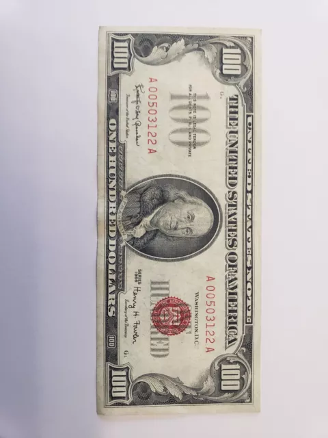 1966 $100 Dollar United States Note Red Seal Circulated