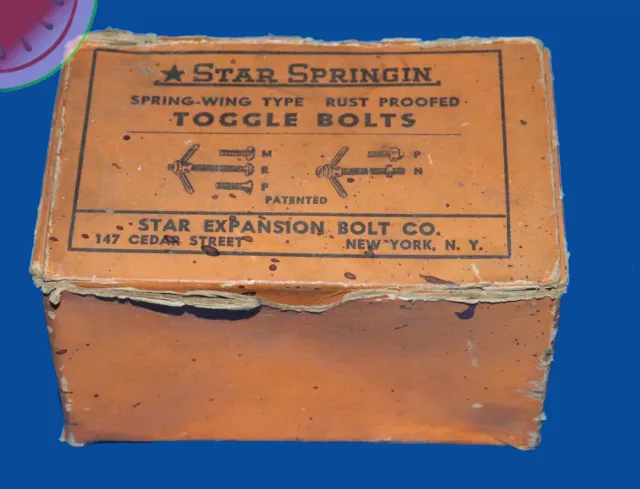Vintage 3/16 4" Spring-Wing TOGGLE BOLTS Orange Box STAR EXPANSION BOLT CO.