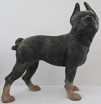 Antique Cast Iron Hubley Boston Terrier French Bull Dog Doorstop Original Paint