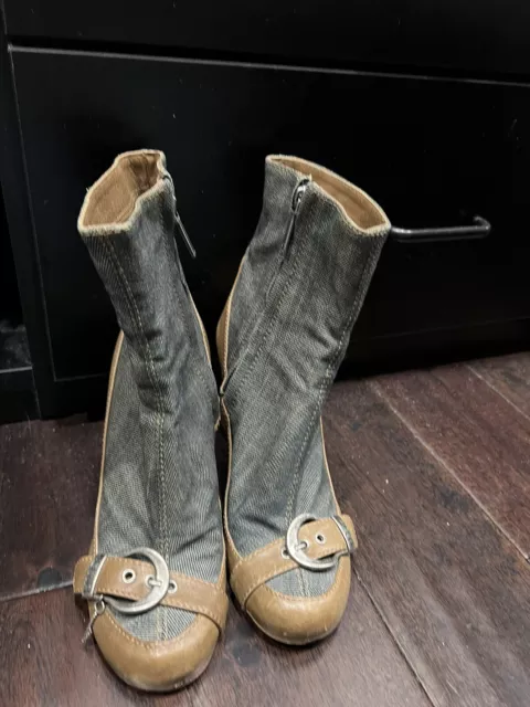 Christian Dior Vintage Gaucho Denim Boots Womens Sz 37