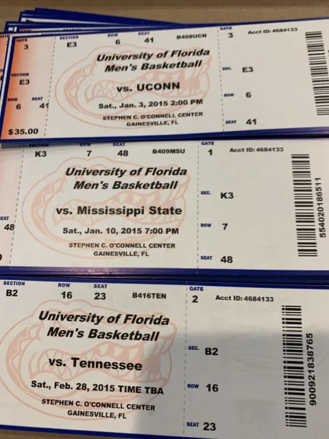 2014-15 Florida Gators Men’s Basketball Full Unused Tickets (lot of 7)