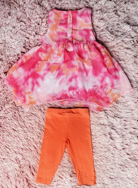 Flapdoodles Toddler Girls 2 Piece Pink, Orange, and White Capri Set Size 3T 2