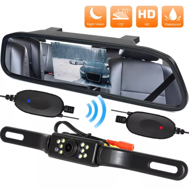 Wireless car backup camera rear view system night vision+4.3 inch mirror monitor