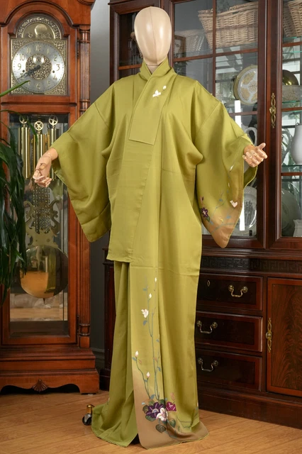 Dear Vanilla Japanese Silk Homongi Kimono Women's Authentic Japan Vintage Mint