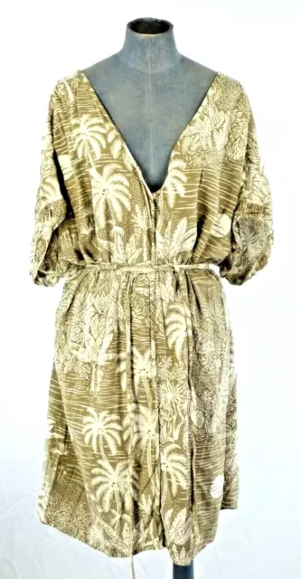 HM DESMOND DEMPSEY Kaftan Dress Palm Tree Print Linen Blend