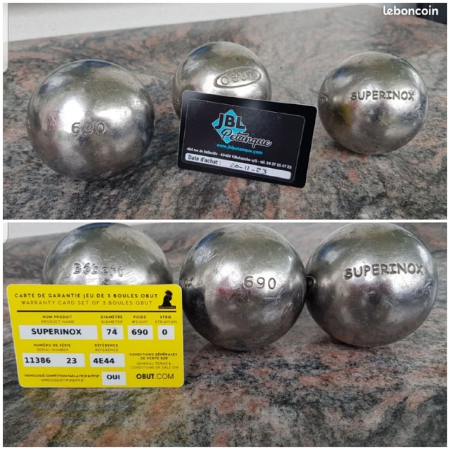 3 Boules De Pétanque Anciennes Obut Super Inox 735g Avec Certificat