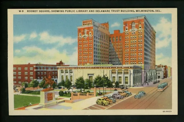 Delaware DE postcard Wilmington Rodney Square Library Delaware Trust Building