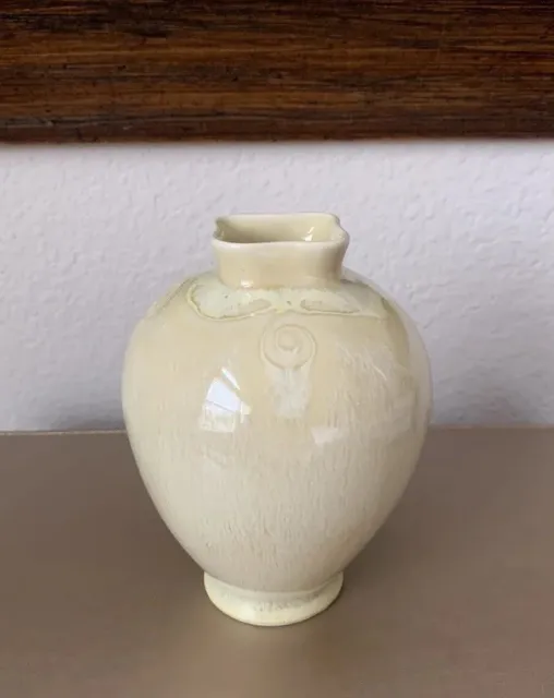 VTG Carillon China Vase Cream Beige Flambe Drip Glaze Pottery 1930s Art Deco