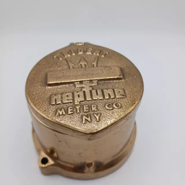 Vintage Neptune Water Meter Trident New York Brass Lid Box Excellent Condition