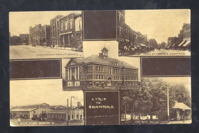 Swanton Ohio Downtown Street Scene Multi View 1909 Vintage Postcard