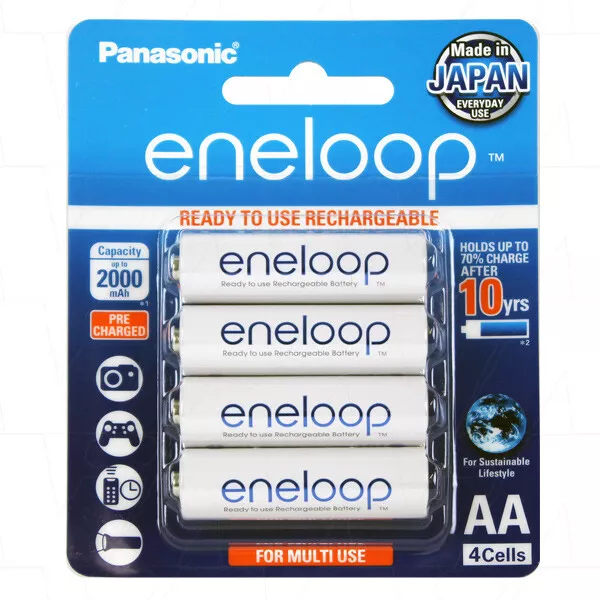 Panasonic Eneloop AA NiMH Rechargeable Batteries x 4 - Made in Japan