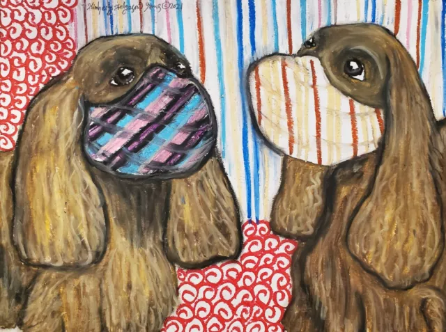 SUSSEX SPANIEL Collectible Dog Art Print 4x6 Signed by Artist KSams Quarantine