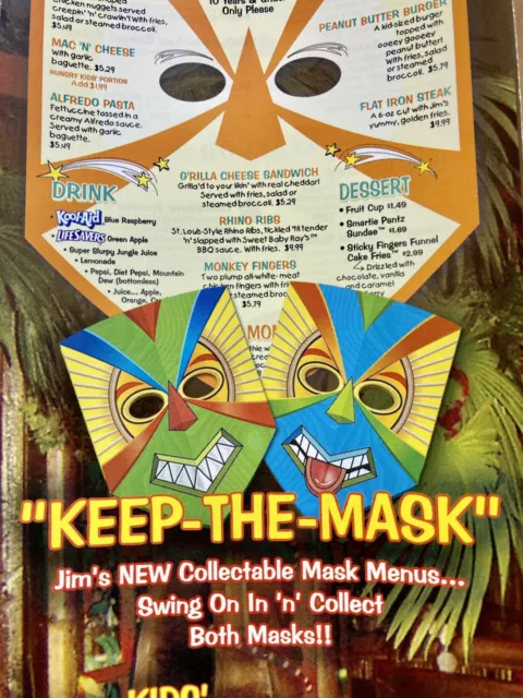 Williamsburg VA Jungle Jim’s Menu Brochure Advertising Tiki Mask Brochure Dining