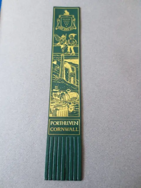 Leather BOOKMARK PORTLEVEN Cornwall Cornish Piskies Coat of Arms Smuggler Green