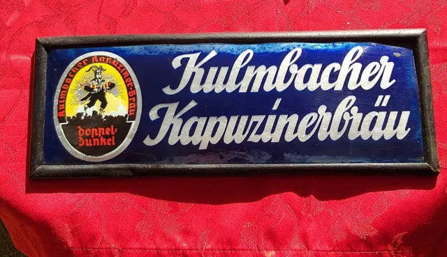 Plaque Glacoide publicitaire Kulmbacher Kapuzinerbräu ancien - Bière