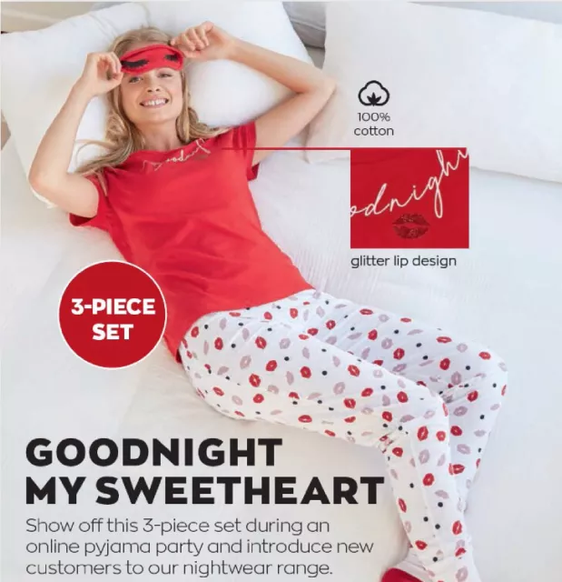 Goodnight  My Sweetheart PJ's and Eye Mask Set Brand New  Gift Avon Pyjamas Red