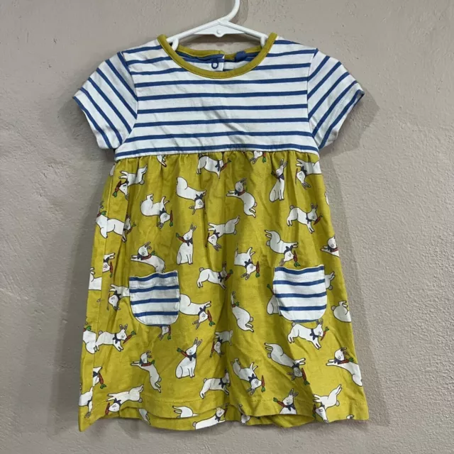 18-24 Months Mini Baby Boden Yellow Blue Striped Bunny Bunnies Rabbit Dress